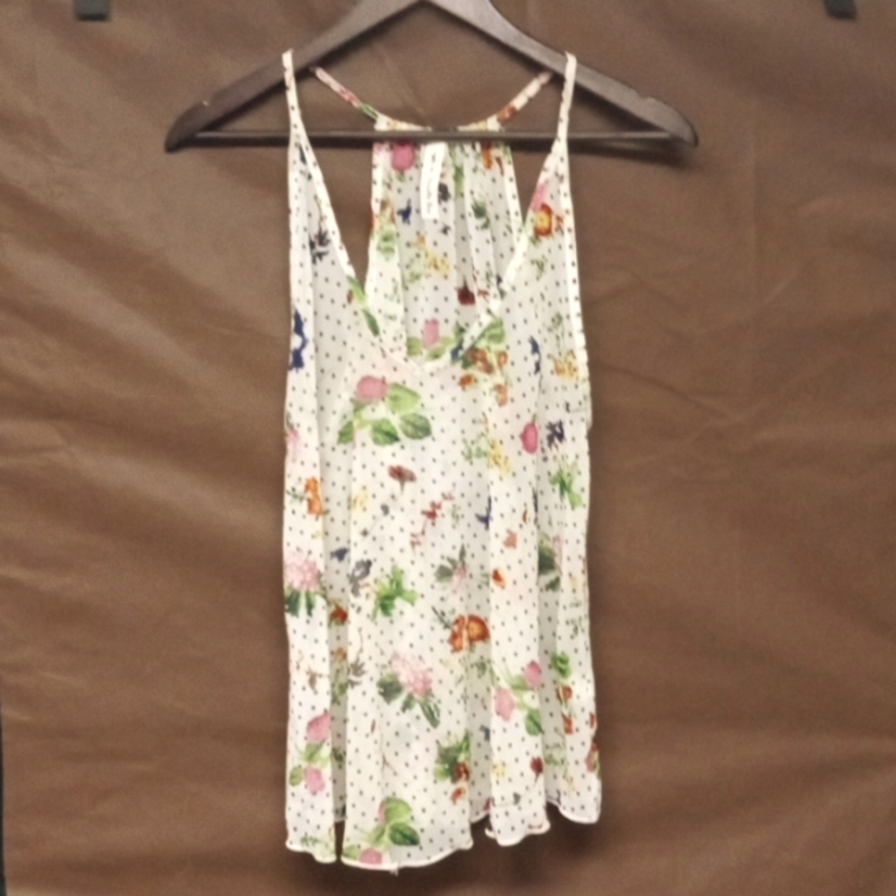 Boutique sheer floral Polk dot top